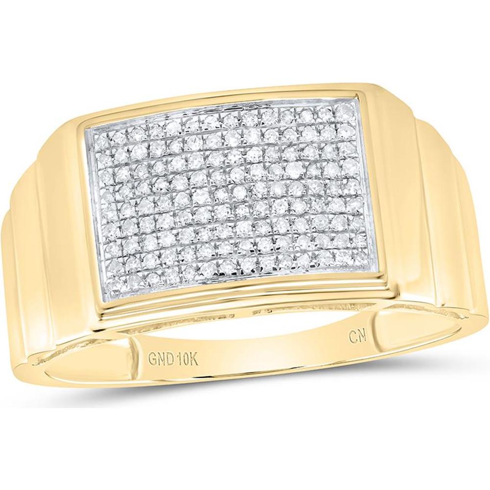 GND 10K Yellow Gold Rectangular Ribbed Band with Pave-Set Round Diamonds - 0.26 Carat Total Diamond Weight