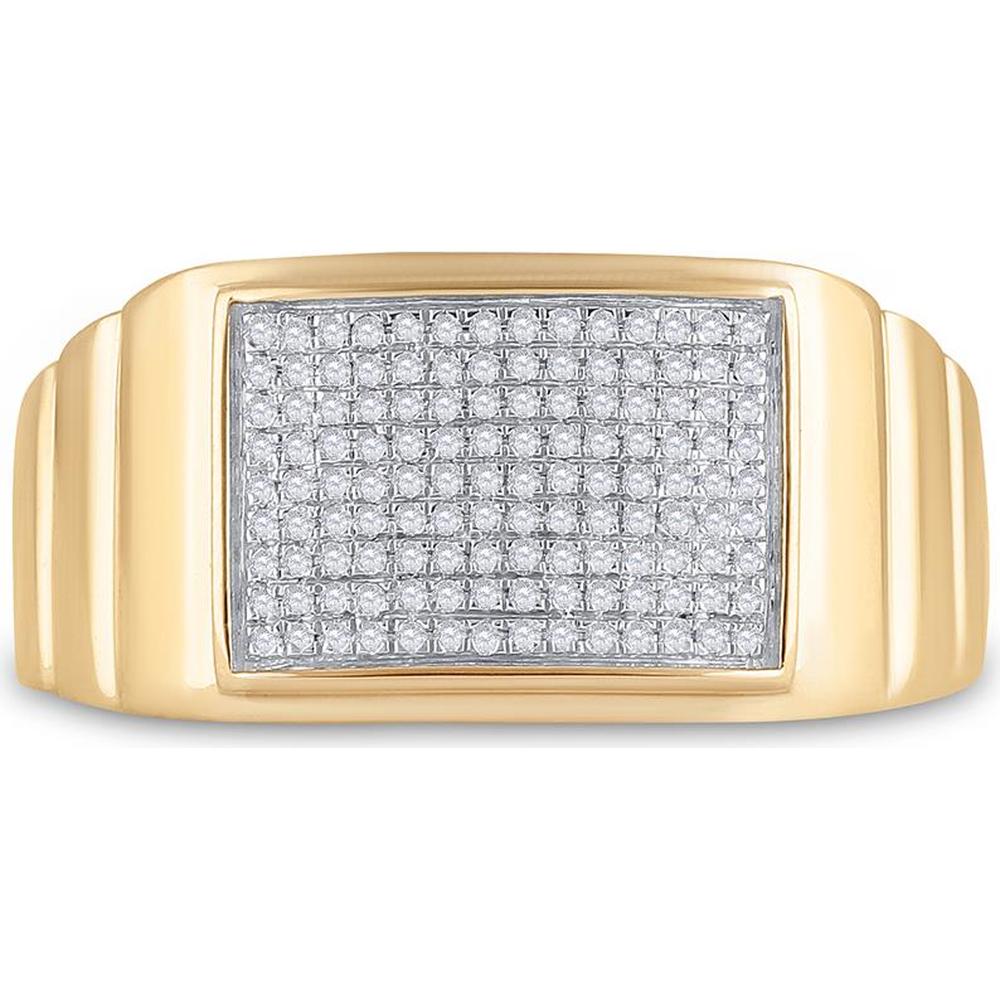GND 10K Yellow Gold Rectangular Ribbed Band with Pave-Set Round Diamonds - 0.26 Carat Total Diamond Weight