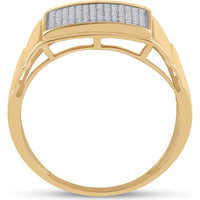 GND 10K Yellow Gold Rectangular Ribbed Band with Pave-Set Round Diamonds - 0.26 Carat Total Diamond Weight