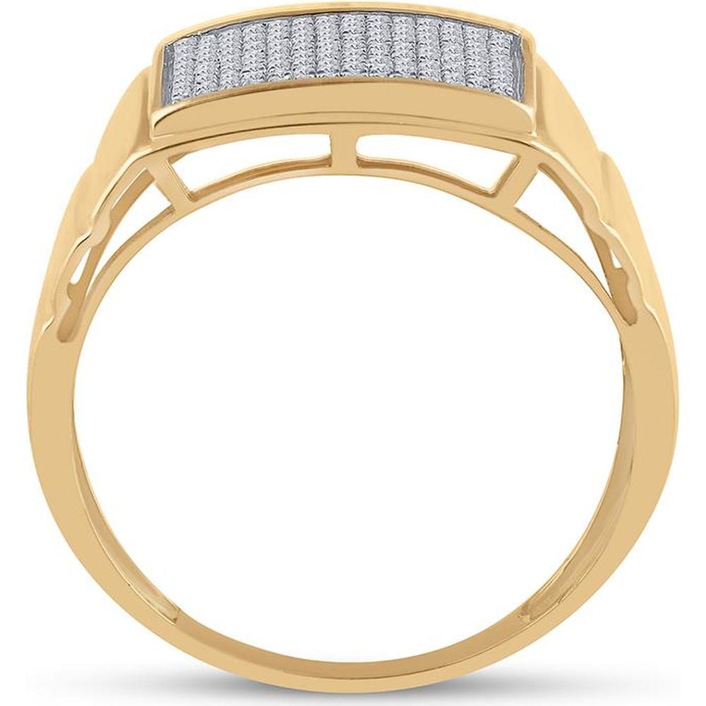 GND 10K Yellow Gold Rectangular Ribbed Band with Pave-Set Round Diamonds - 0.26 Carat Total Diamond Weight