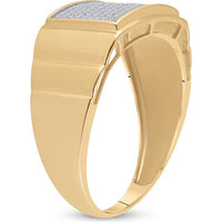 GND 10K Yellow Gold Rectangular Ribbed Band with Pave-Set Round Diamonds - 0.26 Carat Total Diamond Weight