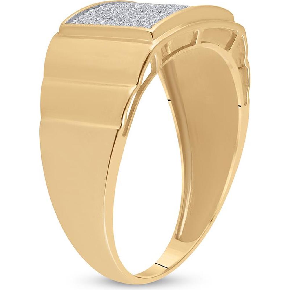 GND 10K Yellow Gold Rectangular Ribbed Band with Pave-Set Round Diamonds - 0.26 Carat Total Diamond Weight