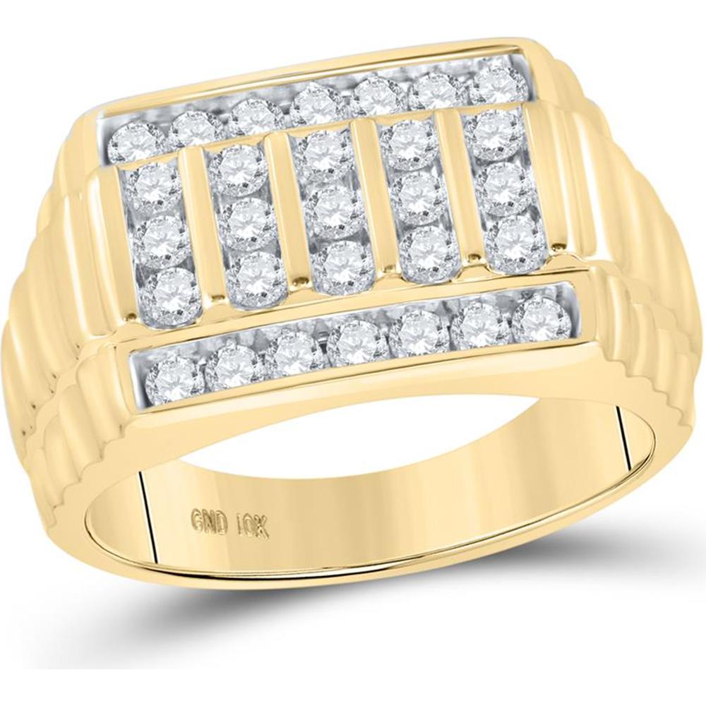 GND 10K Yellow Gold Ribbed Band with Channel Set Round Diamonds - 1.00 Carat Total Diamond Weight