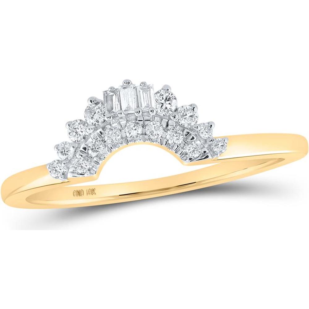GND 10K Yellow Gold Ring Guard Enhancer Wedding Band with Baguette and Round Diamonds - 1/6 Total Carat Weight