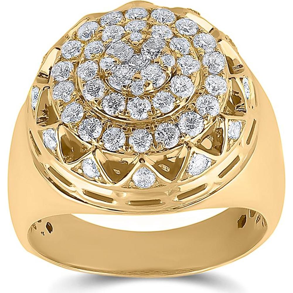 GND 10K Yellow Gold Ring with 1.50 Carat Round Pave-Set Diamonds in Circle Cluster Design