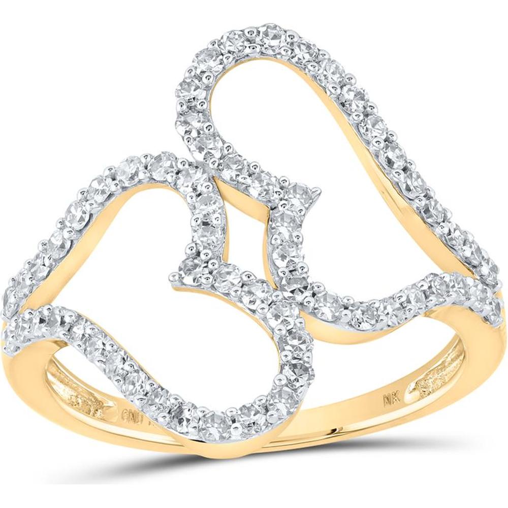 GND 10K Yellow Gold Ring with 5/8 Carat Total Weight Prong-Set Round Diamonds in Intertwining Heart Design