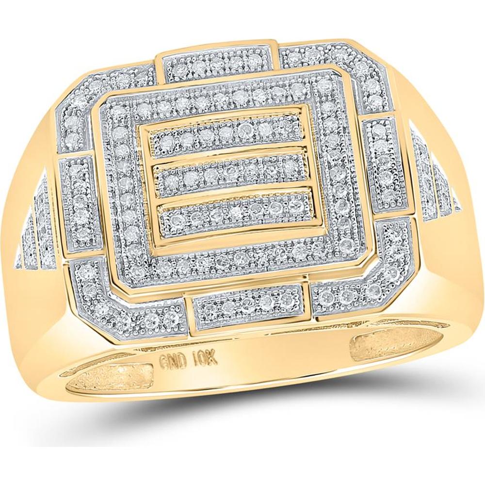 GND 10K Yellow Gold Ring with Illusion-Set Round Diamonds in Geometric Cluster Design - 1/3 Carat Total Diamond Weight