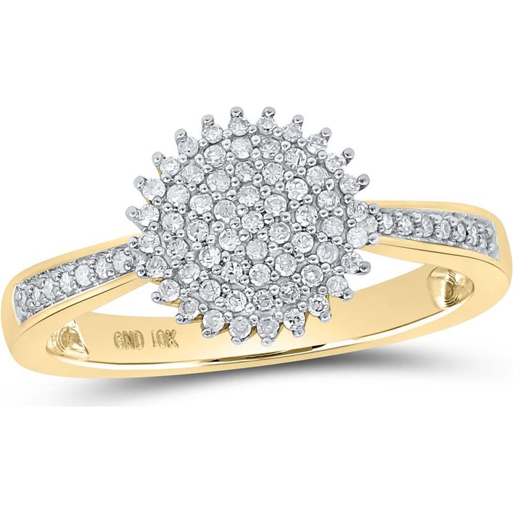 GND 10K Yellow Gold Ring with Pave-Set Round Diamonds in Circular Cluster - 0.25 Carat Total Diamond Weight