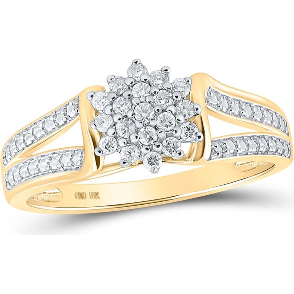 GND 10K Yellow Gold Ring with Prong-Set Round Diamond Cluster - 1/5 Total Carat Weight