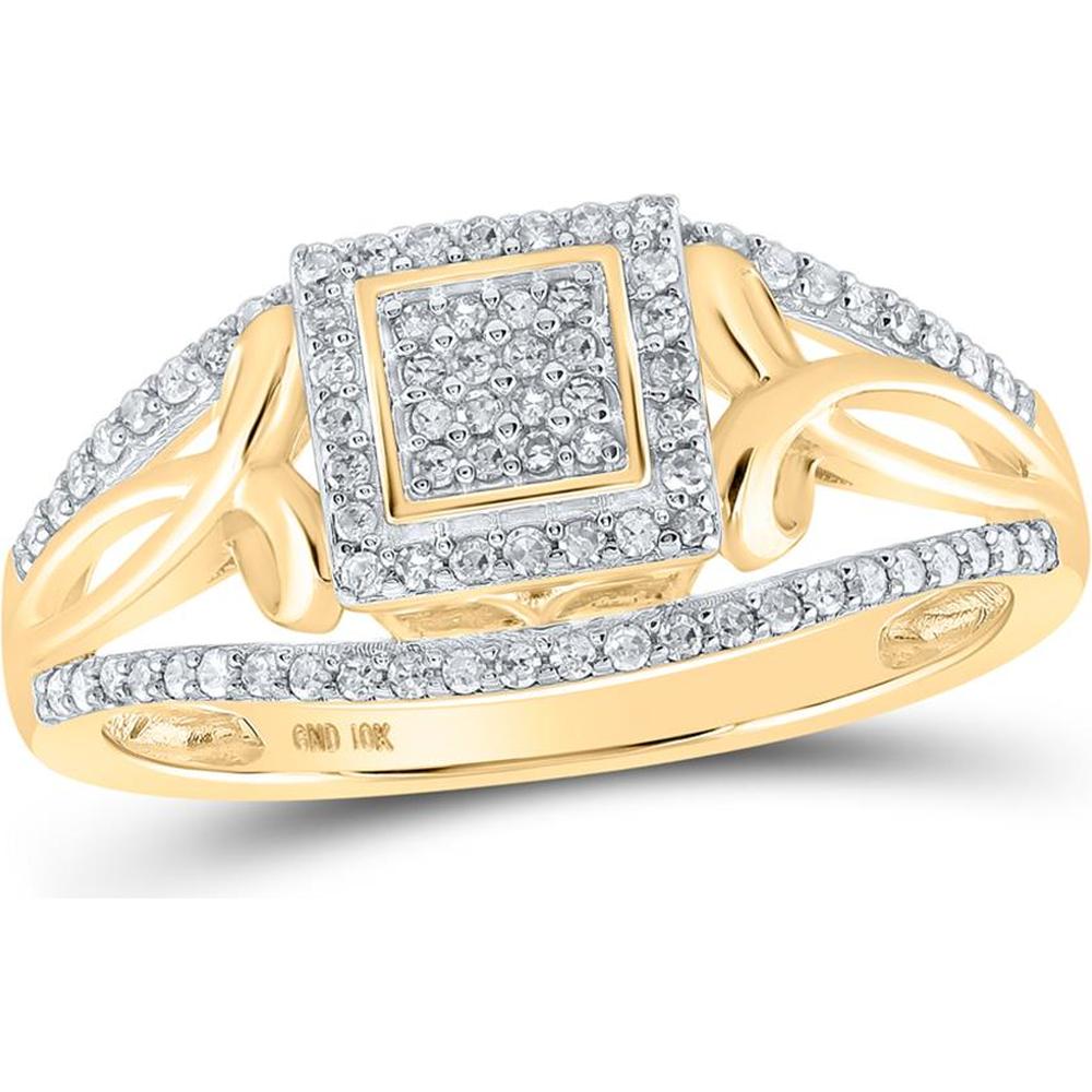 GND 10K Yellow Gold Ring with Prong-Set Round Diamonds in a Square Cluster - 1/4 Total Carat Weight