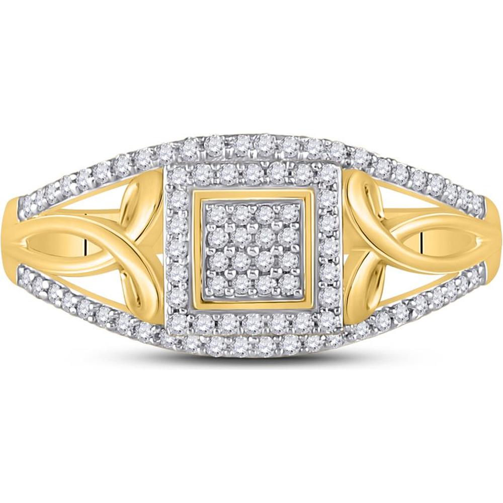 GND 10K Yellow Gold Ring with Prong-Set Round Diamonds in a Square Cluster - 1/4 Total Carat Weight