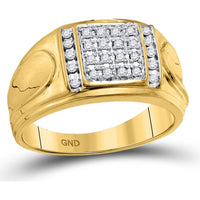 GND 10K Yellow Gold Ring with Prong-Set Round Diamonds in Square Cluster - 0.25 Carat Total Diamond Weight