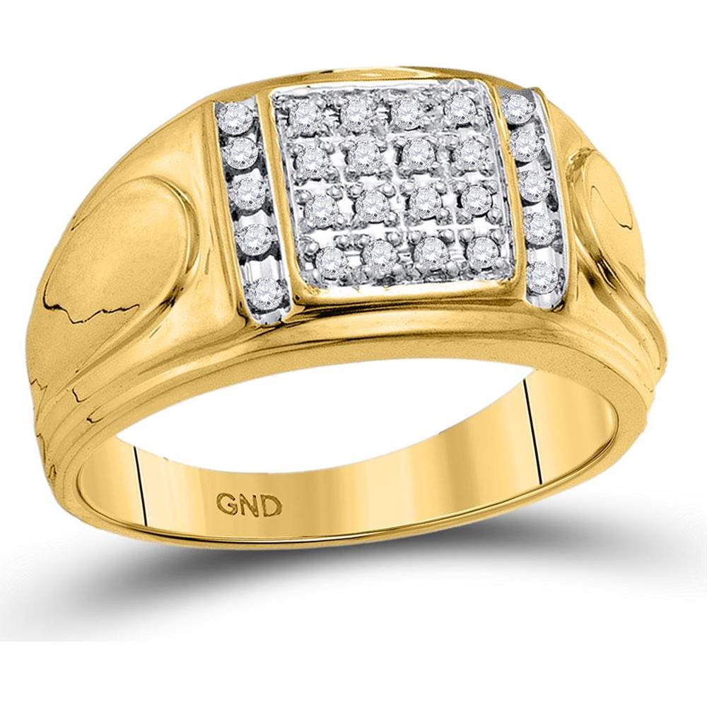 GND 10K Yellow Gold Ring with Prong-Set Round Diamonds in Square Cluster - 0.25 Carat Total Diamond Weight