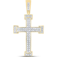 GND 10K Yellow Gold Roman Cross Pendant with Prong-Set Round Diamonds - 1/5 Carat Total Diamond Weight