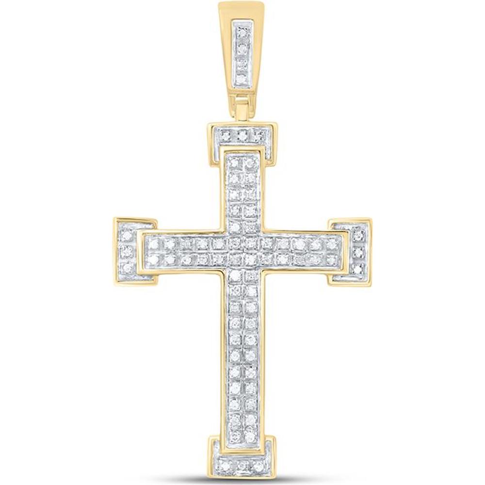 GND 10K Yellow Gold Roman Cross Pendant with Prong-Set Round Diamonds - 1/5 Carat Total Diamond Weight