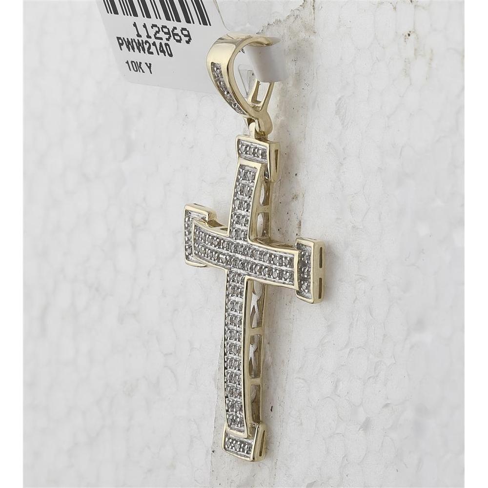 GND 10K Yellow Gold Roman Cross Pendant with Prong-Set Round Diamonds - 1/5 Carat Total Diamond Weight