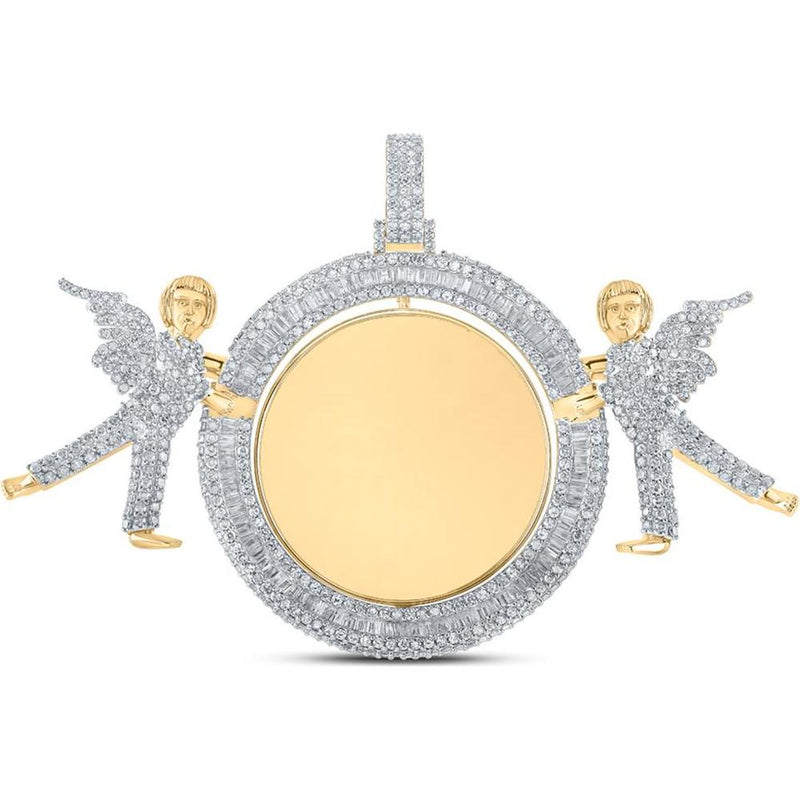 GND 10K Yellow Gold Round and Baguette Diamond Angel Memory Circle Charm Pendant - 5.5 Carat Total Gemstone Weight