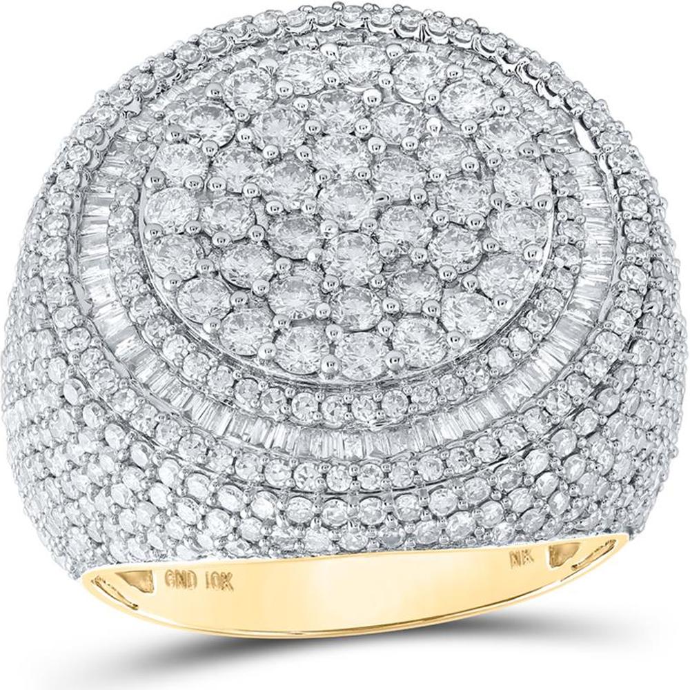 GND 10K Yellow Gold Round and Baguette Diamond Cluster Ring with 5-1/3 Total Carat Weight