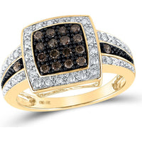 GND 10K Yellow Gold Round Brown Diamond Cluster Ring with Pave-Set White Diamonds - 0.50 Carat Total Diamond Weight