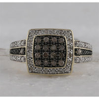 GND 10K Yellow Gold Round Brown Diamond Cluster Ring with Pave-Set White Diamonds - 0.50 Carat Total Diamond Weight
