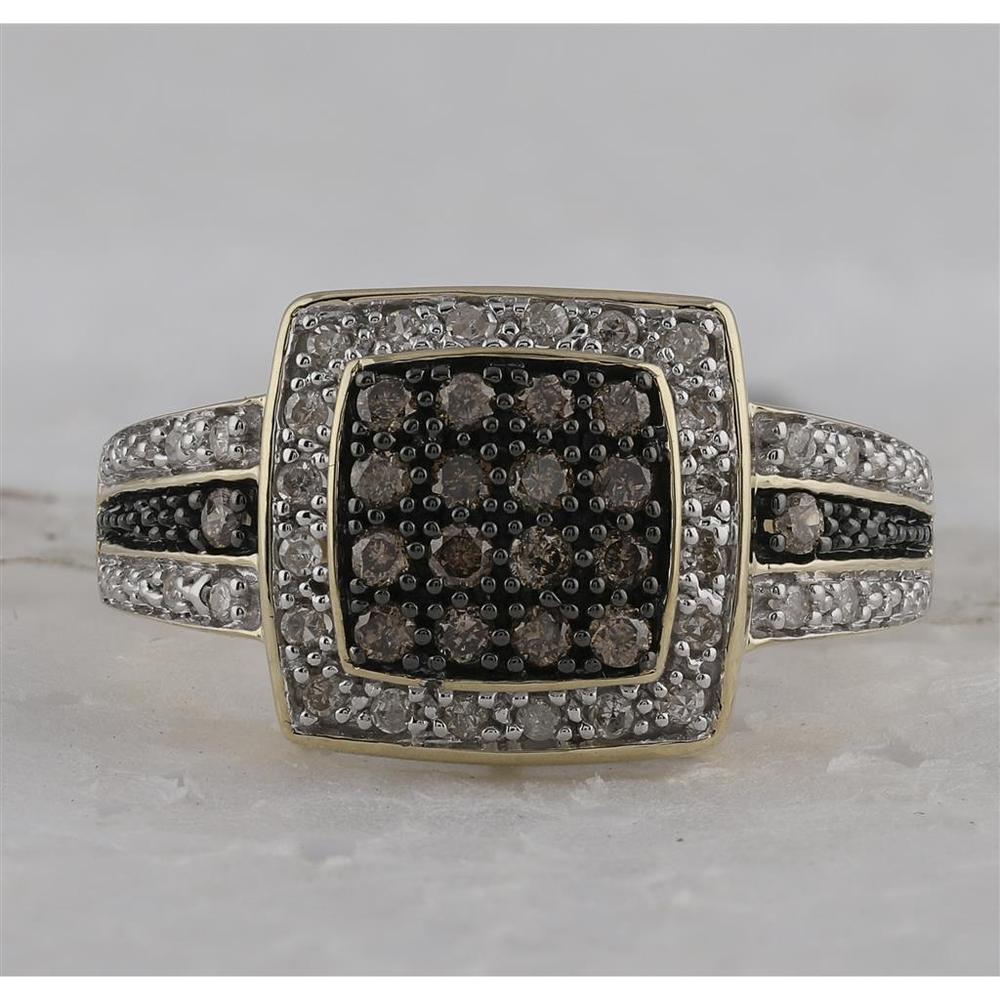 GND 10K Yellow Gold Round Brown Diamond Cluster Ring with Pave-Set White Diamonds - 0.50 Carat Total Diamond Weight