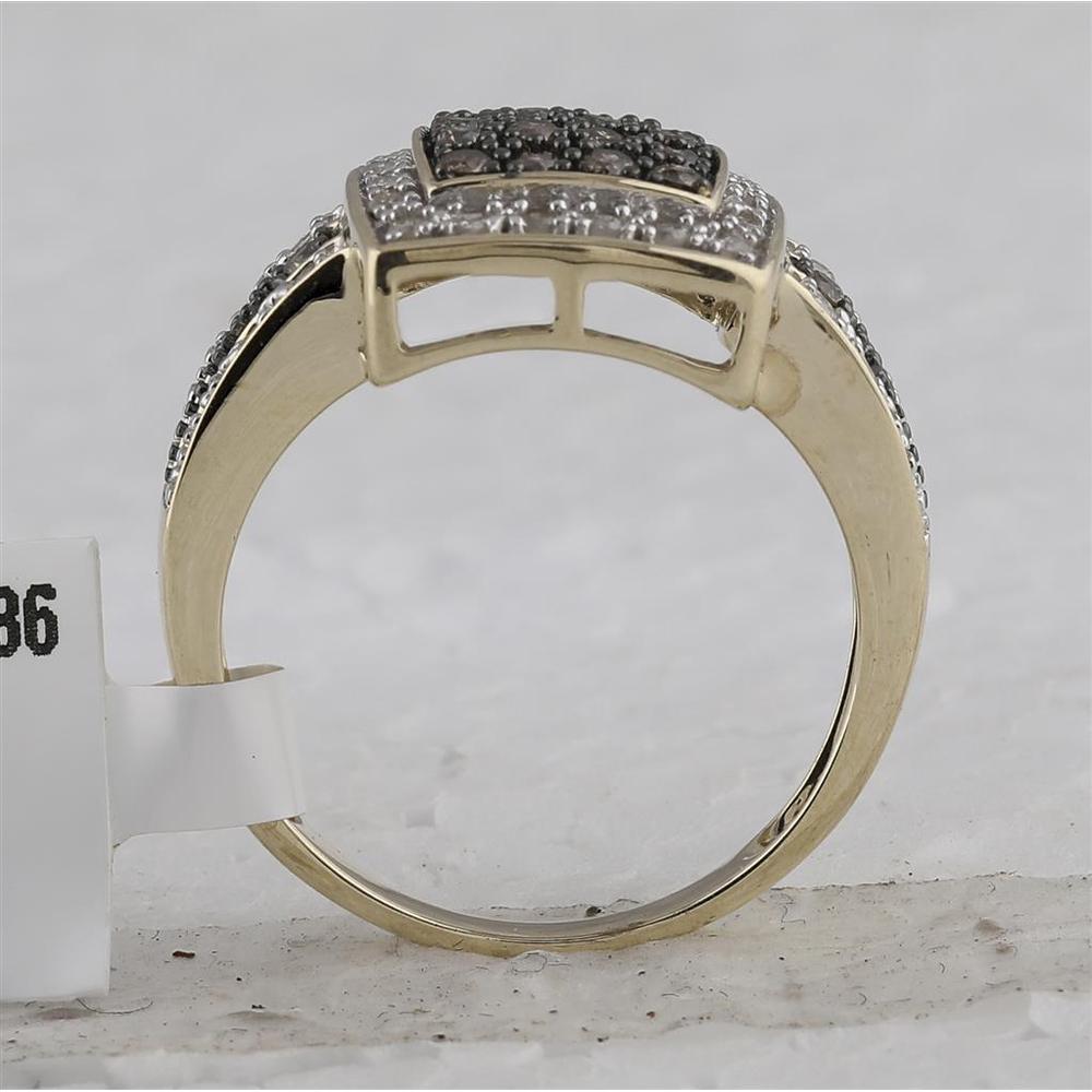 GND 10K Yellow Gold Round Brown Diamond Cluster Ring with Pave-Set White Diamonds - 0.50 Carat Total Diamond Weight
