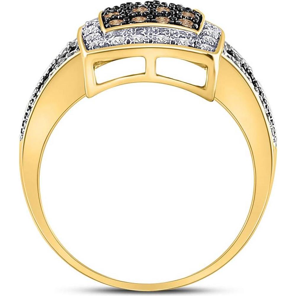 GND 10K Yellow Gold Round Brown Diamond Cluster Ring with Pave-Set White Diamonds - 0.50 Carat Total Diamond Weight
