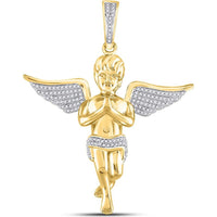 GND 10K Yellow Gold Round Diamond Angel Charm Pendant with Prong-Set Wings - 1/2 Carat Total Diamond Weight