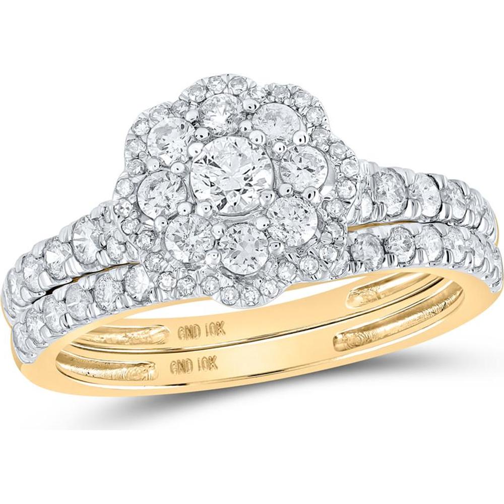 GND 10K Yellow Gold Round Diamond Bridal Wedding Ring Set - 1.00 Carat Total Diamond Weight