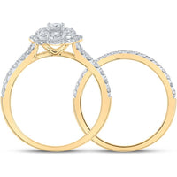GND 10K Yellow Gold Round Diamond Bridal Wedding Ring Set - 1.00 Carat Total Diamond Weight
