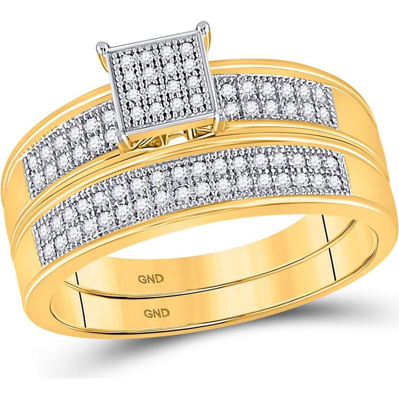 GND 10K Yellow Gold Round Diamond Bridal Wedding Ring Set with Pave-Set Diamonds - 0.20 Carat Total Diamond Weight