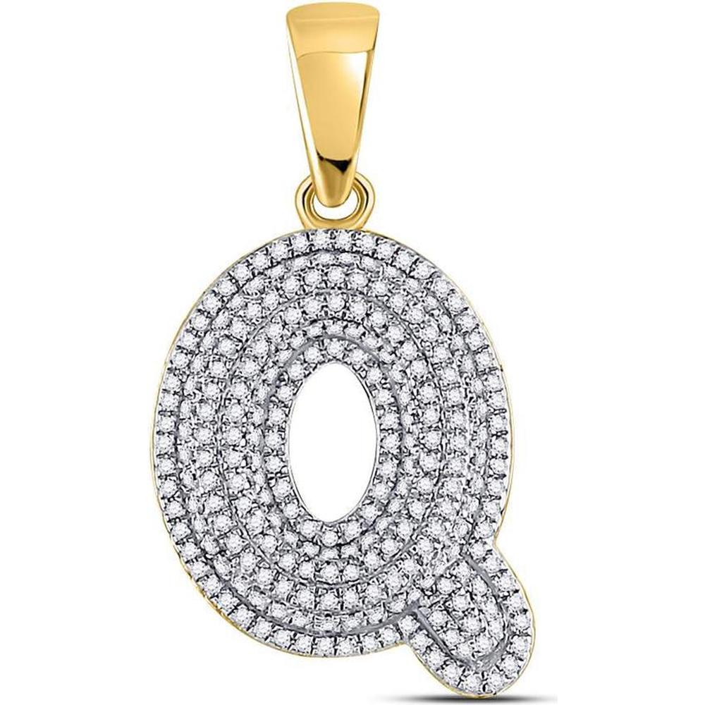 GND 10K Yellow Gold Round Diamond Bubble Initial "Q" Pendant - 0.70 Carat Total Diamond Weight