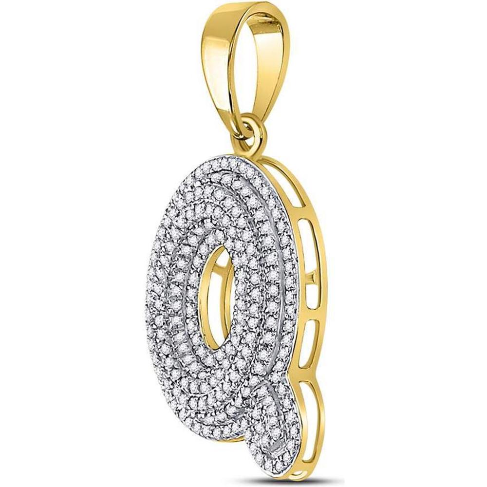 GND 10K Yellow Gold Round Diamond Bubble Initial "Q" Pendant - 0.70 Carat Total Diamond Weight