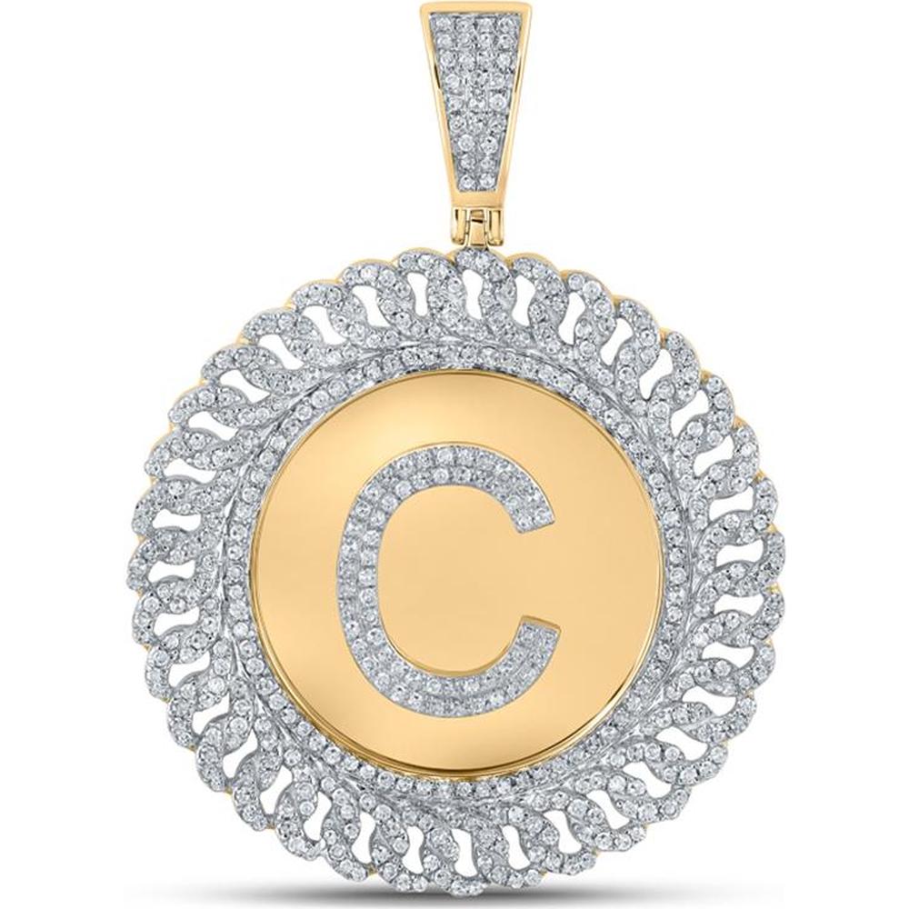 GND 10K Yellow Gold Round Diamond 'C' Letter Charm Pendant - 1.22 Carat Total Diamond Weight