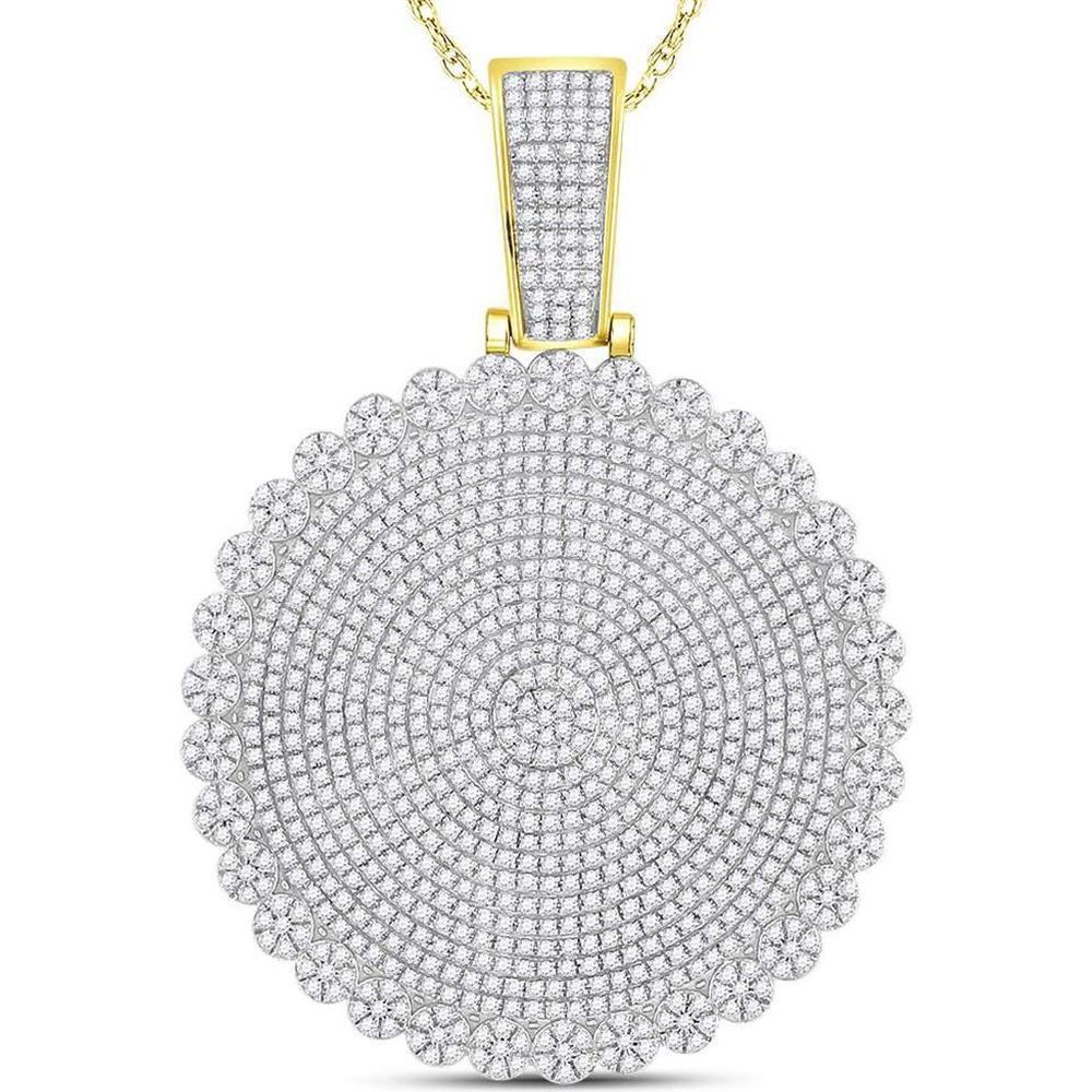 GND 10K Yellow Gold Round Diamond Circle Cluster Charm Pendant with Prong-Set Diamonds - 2.80 Carat Total Diamond Weight