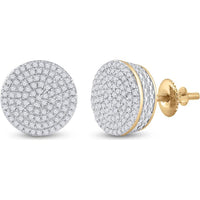 GND 10K Yellow Gold Round Diamond Circle Cluster Earrings - 1/3 Carat Total Diamond Weight
