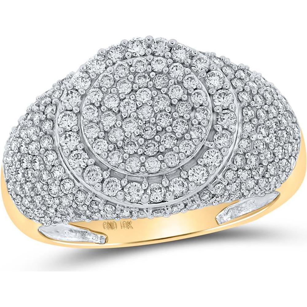 GND 10K Yellow Gold Round Diamond Circle Cluster Ring - 1.75 Carat Total Diamond Weight