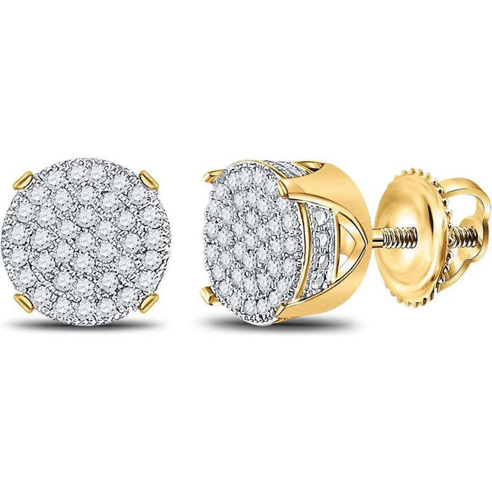 GND 10K Yellow Gold Round Diamond Circle Cluster Stud Earrings - 0.25 Carat Total Diamond Weight