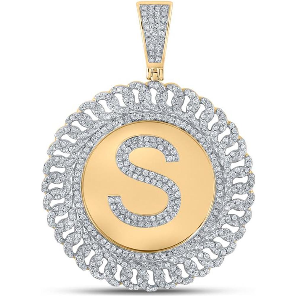 GND 10K Yellow Gold Round Diamond Circle Pendant with Letter S - 1.24 Carat Total Diamond Weight