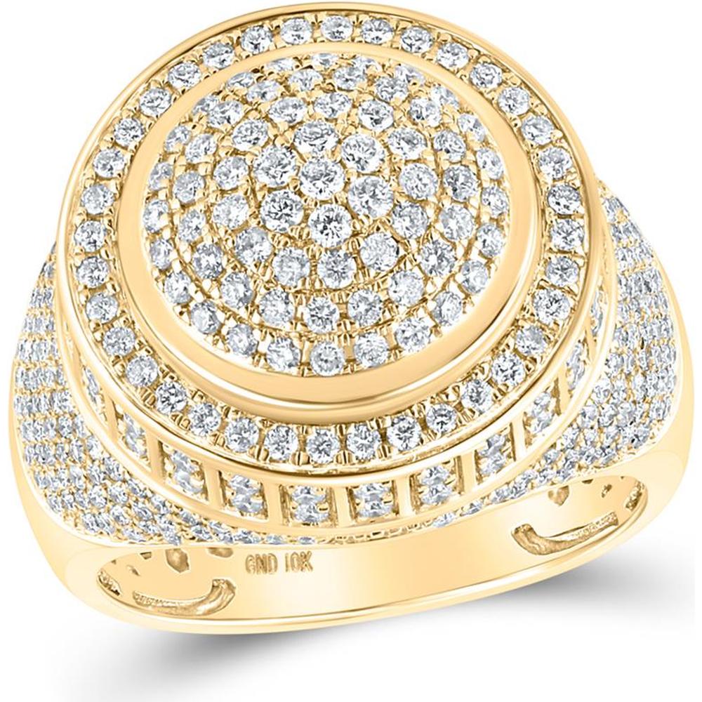 GND 10K Yellow Gold Round Diamond Circle Ring with Pave-Set Design - 2.20 Carat Total Diamond Weight