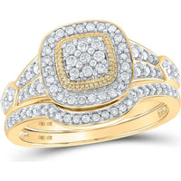 GND 10K Yellow Gold Round Diamond Cluster Bridal Wedding Ring Set - 0.20 Carat Primary Stone, 1/5 Carat Total Carat Weight