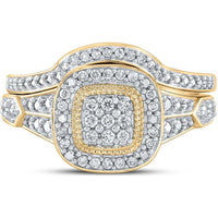 GND 10K Yellow Gold Round Diamond Cluster Bridal Wedding Ring Set - 0.20 Carat Primary Stone, 1/5 Carat Total Carat Weight