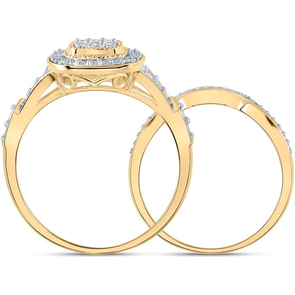 GND 10K Yellow Gold Round Diamond Cluster Bridal Wedding Ring Set - 0.20 Carat Primary Stone, 1/5 Carat Total Carat Weight