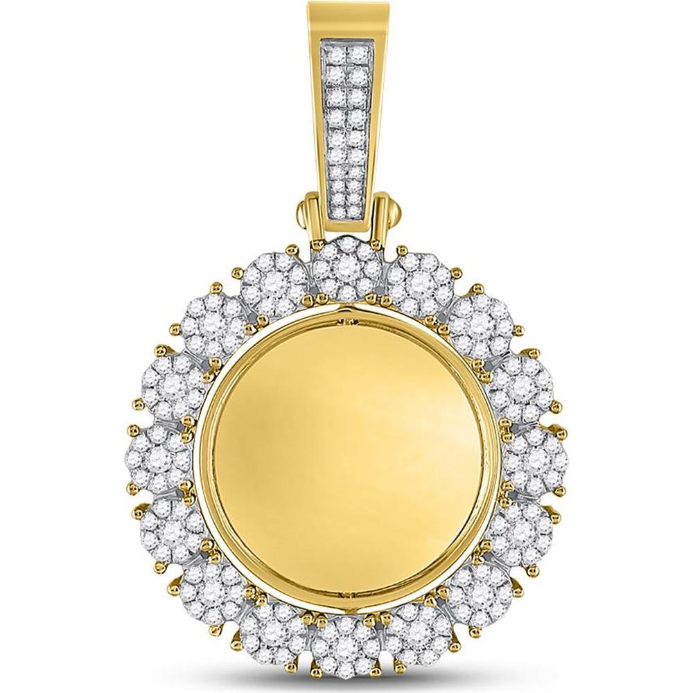 GND 10K Yellow Gold Round Diamond Cluster Circle Memory Pendant – 2.00 Carat Total Diamond Weight