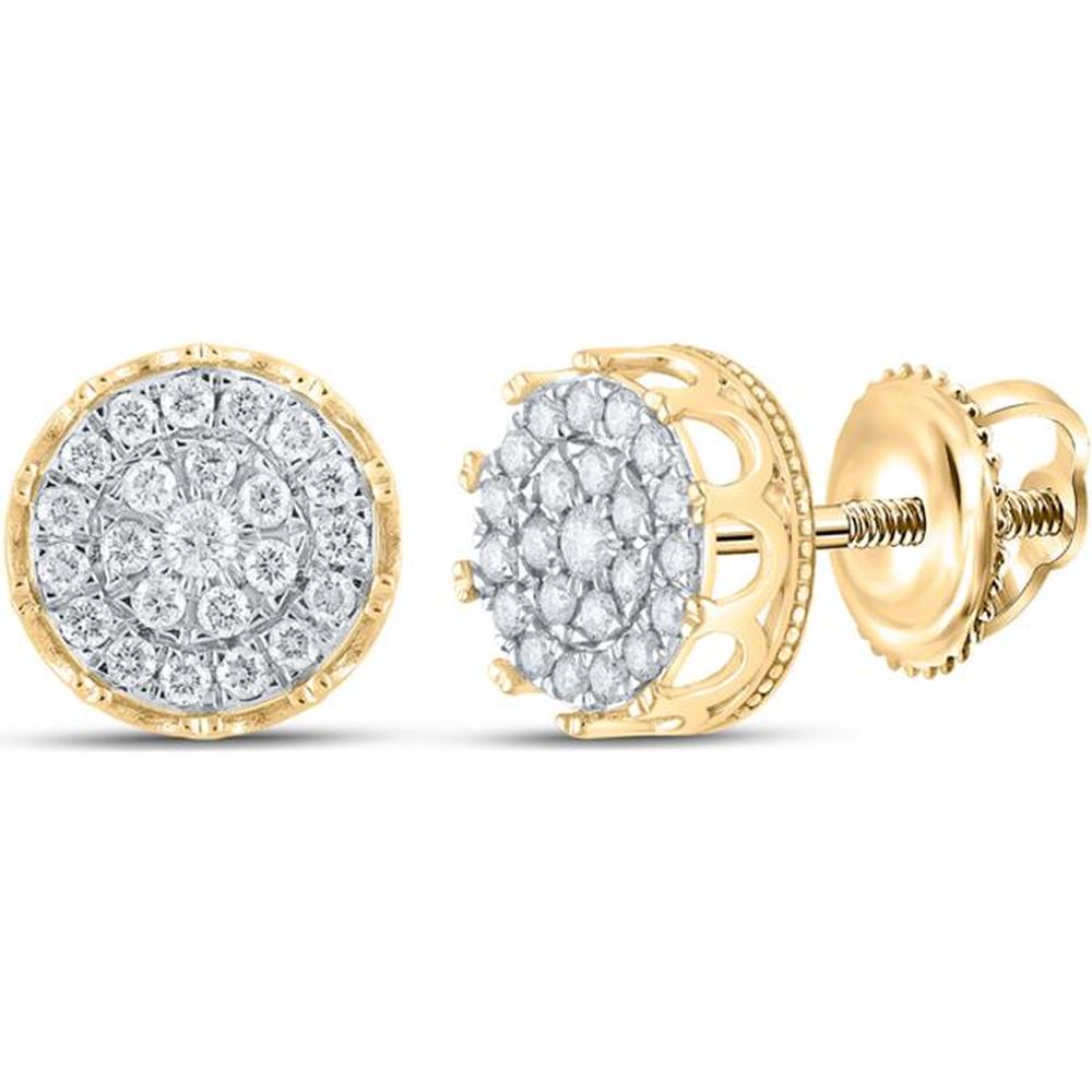 GND 10K Yellow Gold Round Diamond Cluster Earrings with Prong-Set Round Diamonds - 1.09 Carat Total Diamond Weight