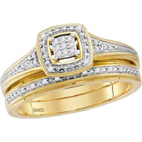 GND 10K Yellow Gold Round Diamond Cluster Matching Wedding Ring Set - 1/10 Carat Total Diamond Weight