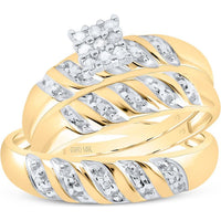GND 10K Yellow Gold Round Diamond Cluster Matching Wedding Ring Set - 1/10 Total Carat Weight