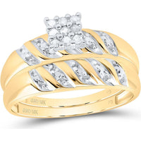 GND 10K Yellow Gold Round Diamond Cluster Matching Wedding Ring Set - 1/10 Total Carat Weight