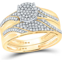 GND 10K Yellow Gold Round Diamond Cluster Matching Wedding Ring Set - 1/2 Carat Total Diamond Weight