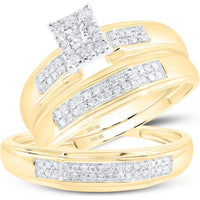 GND 10K Yellow Gold Round Diamond Cluster Matching Wedding Ring Set - 1/3 Carat Total Diamond Weight